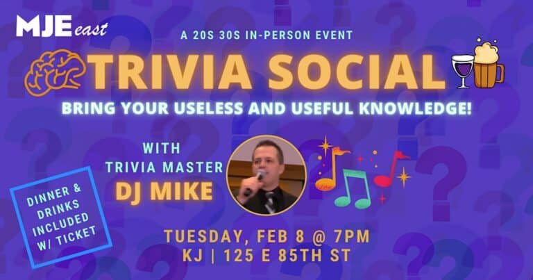 MJE East 20s & 30s Trivia Night Social with Dinner & Drinks | Feb 8