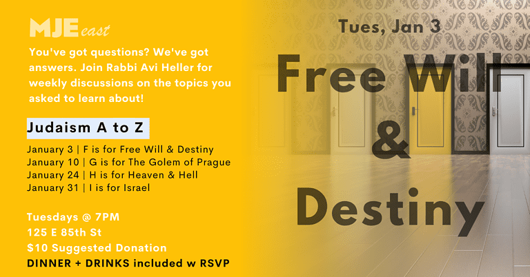MJE East Judaism A-Z Classes & Dinner w Rabbi Avi | 7PM | 20s 30s YJPs