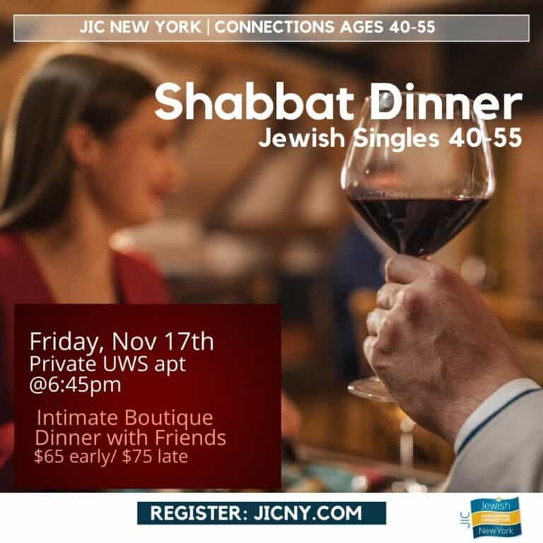 JICNY Connections Boutique Shabbat dinner for ages 40-55
