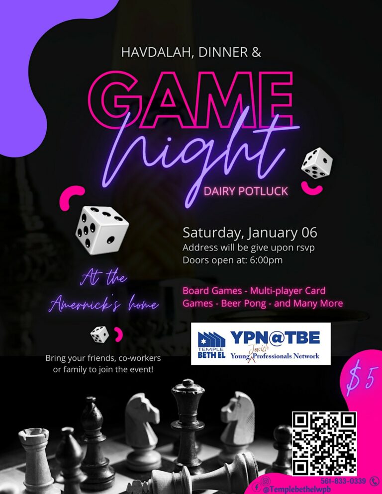 Havdalah, Dinner & Game Night (Dairy Potluck)