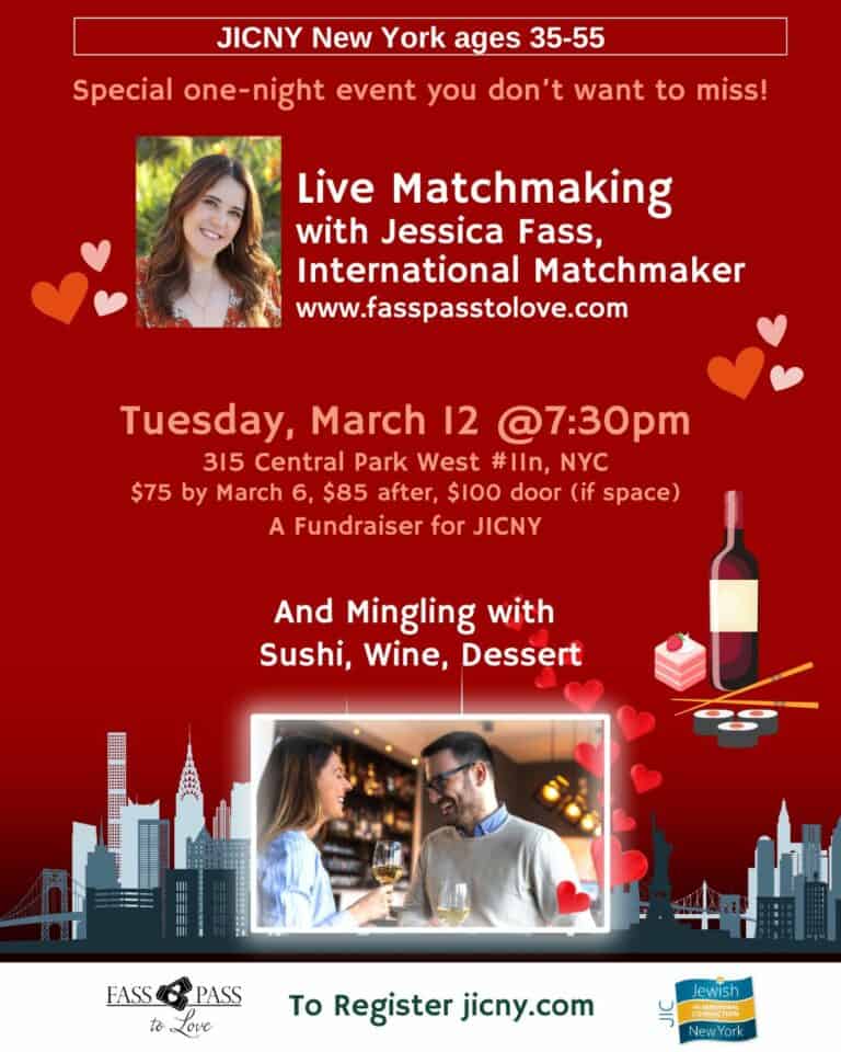 (NYC) Live Matchmaking for ages 35-55 with Jessica Fass, International Matchmaker