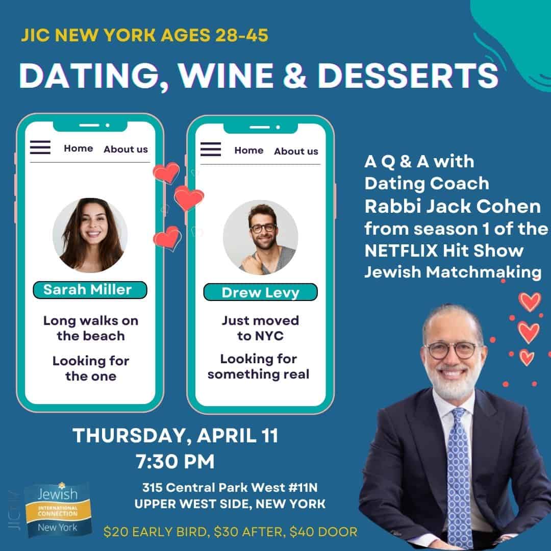 Dating, Dessert & Wine with Dr Rabbi Jack Cohen for ages 28-45