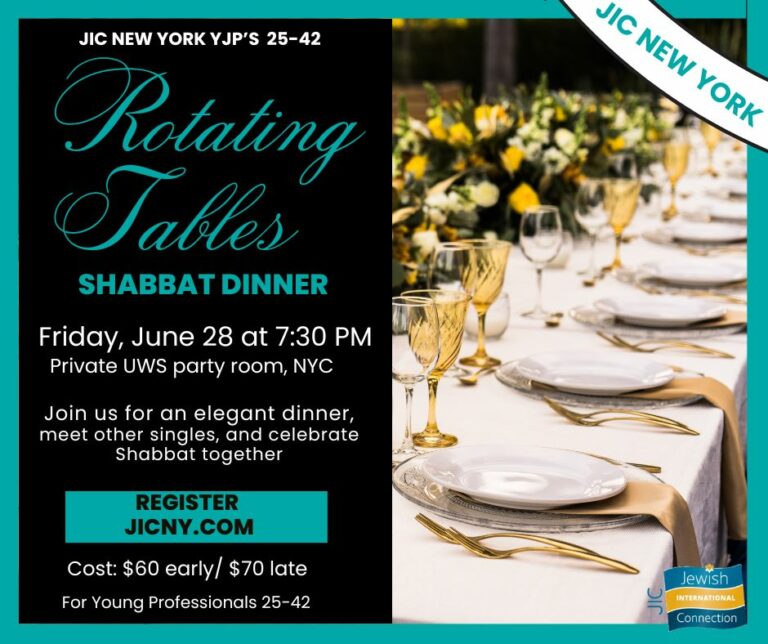 (NYC) Rotating Tables Shabbat dinner for ages 25-42