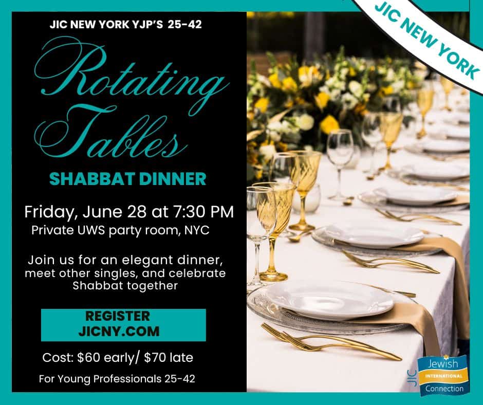 (NYC) Rotating Tables Shabbat dinner for ages 25-42