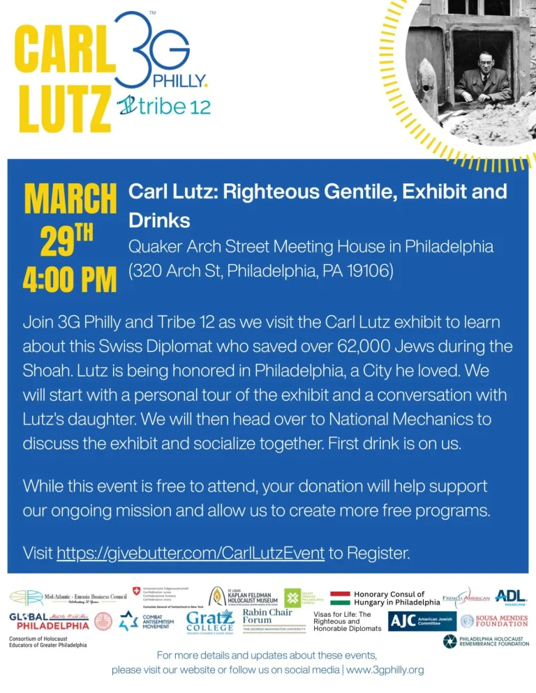 3G & Tribe 12 – Carl Lutz: Righteous Gentile, Exhibit and Drinks