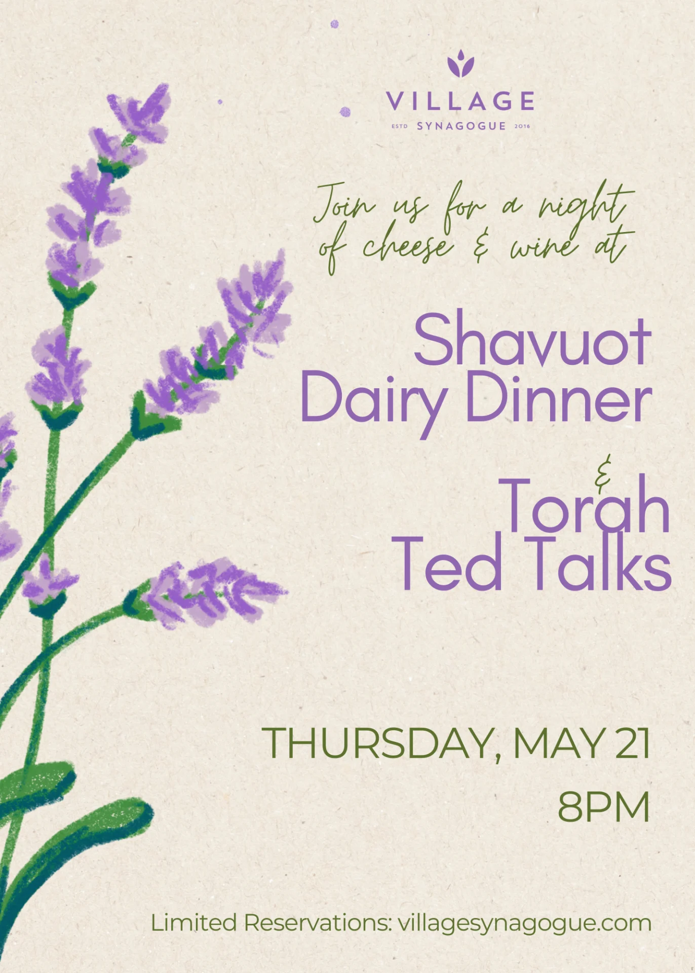 Shavuot Dairy Dinner & Torah Ted Talks 2026