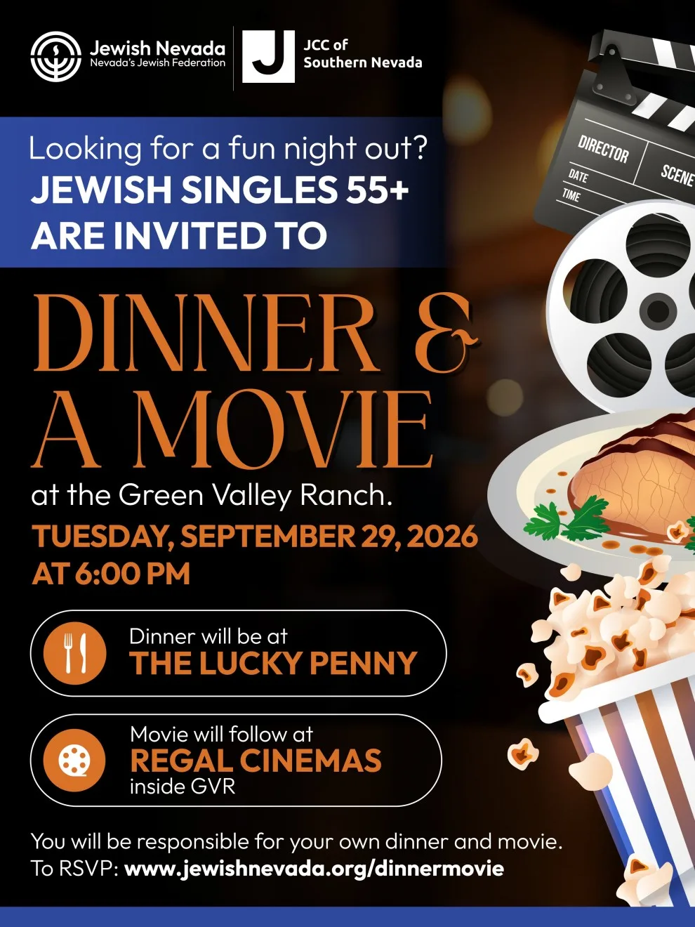 Jewish Singles 55+ Dinner & A Movie